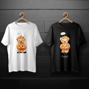 طرح لایه باز خرس تدی با کدو تنبل هالویین برای چاپ روی انواع تیشرت